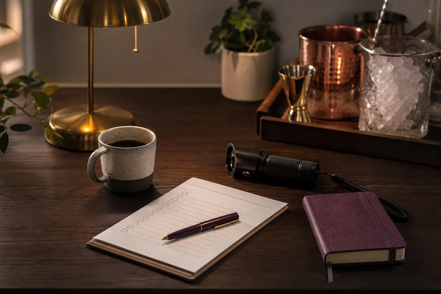 Checklista och kaffe på skrivbord