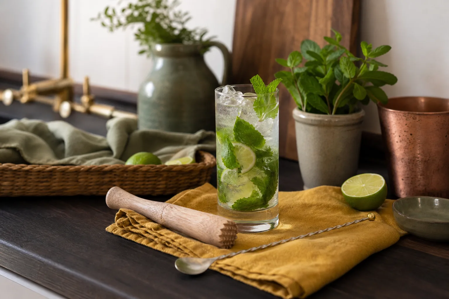 Muddlare och barsked vid glas med lime