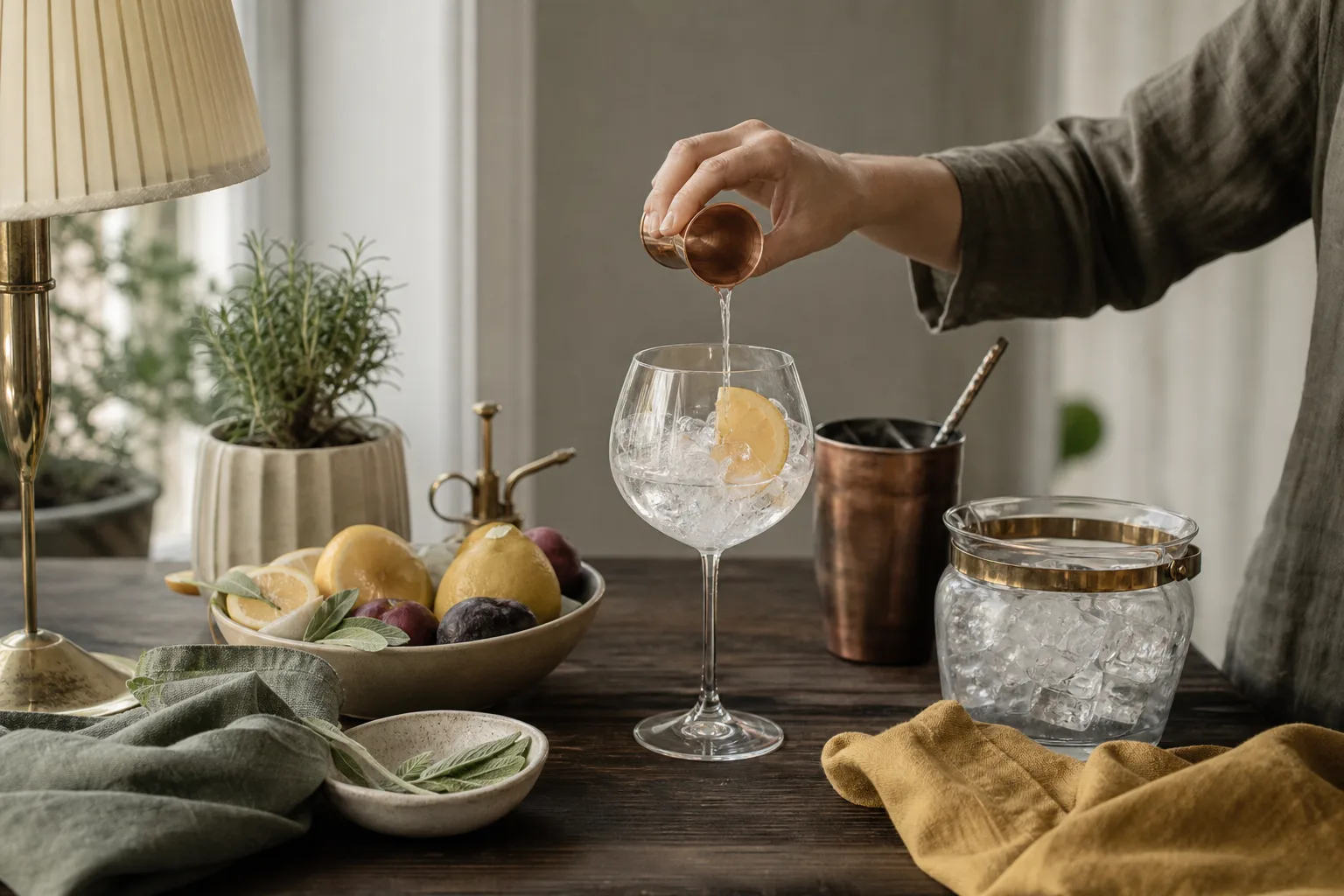Jigger över copa-glas med is