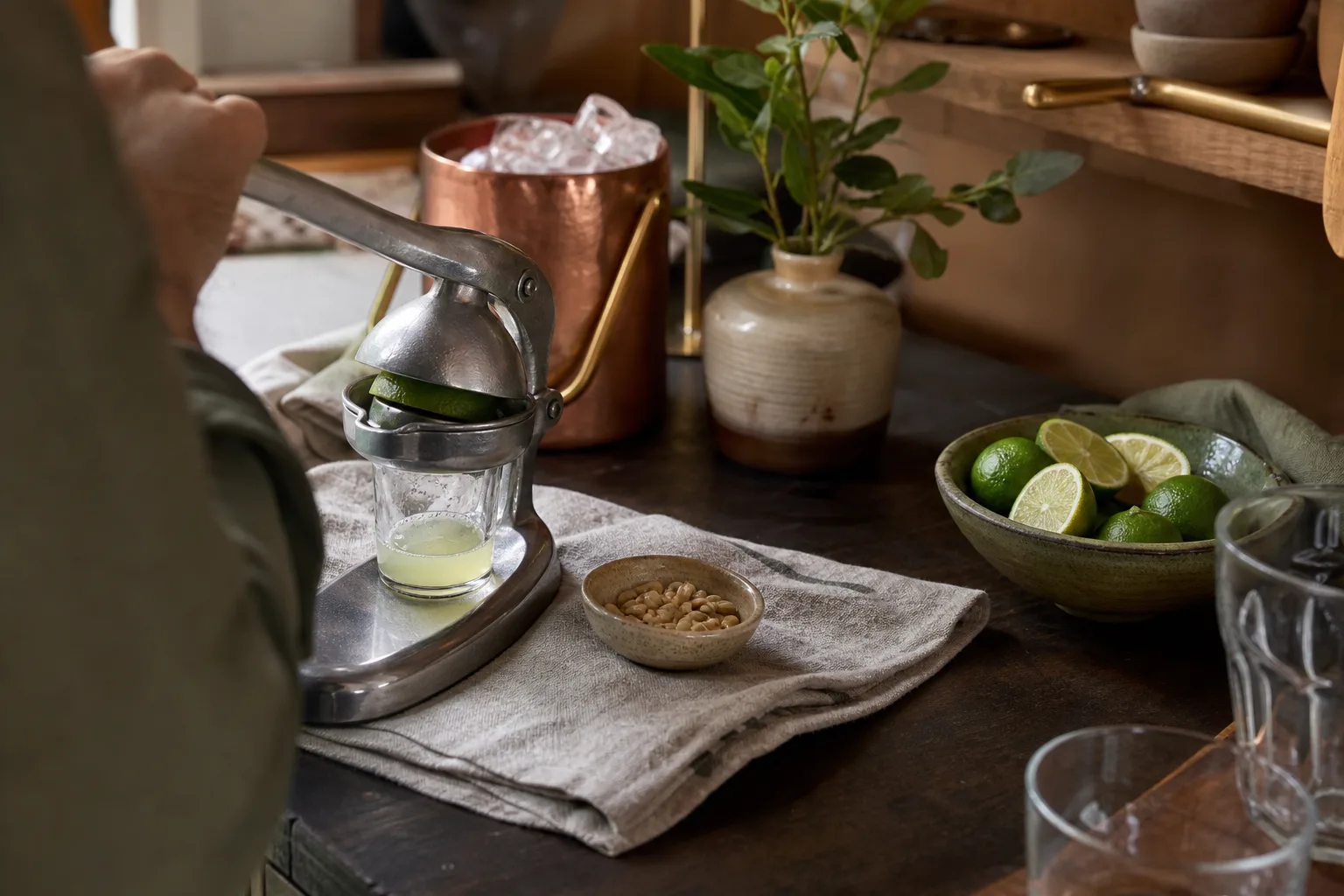 Citruspress med halv lime på handduk