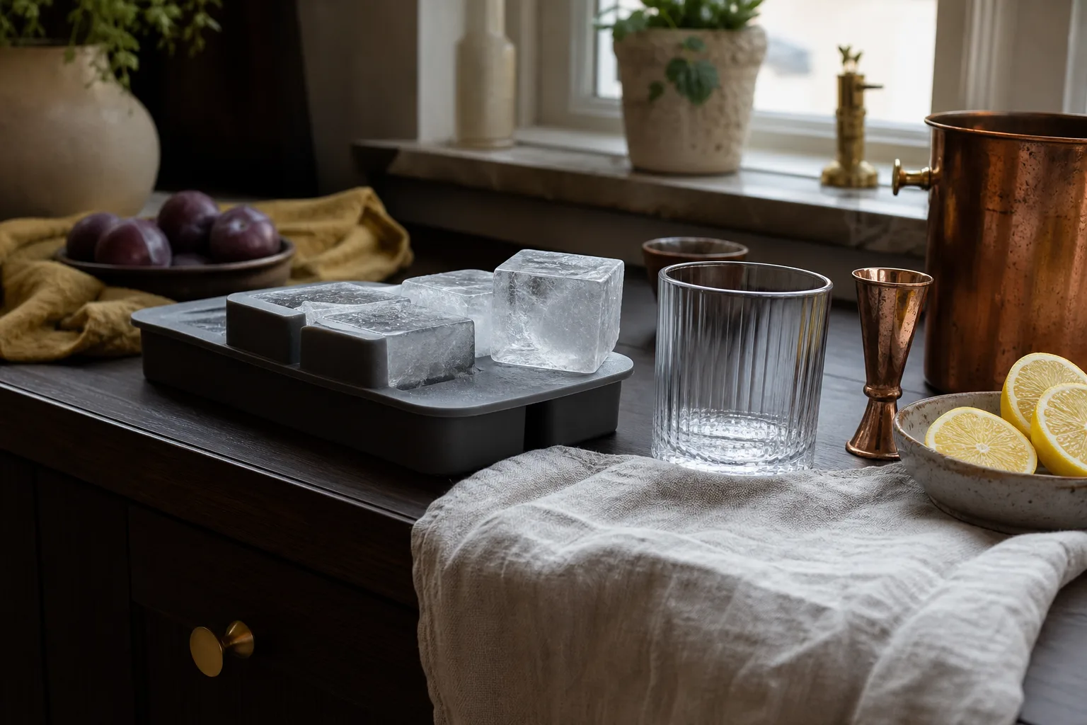 Stora iskuber i form bredvid tumbler