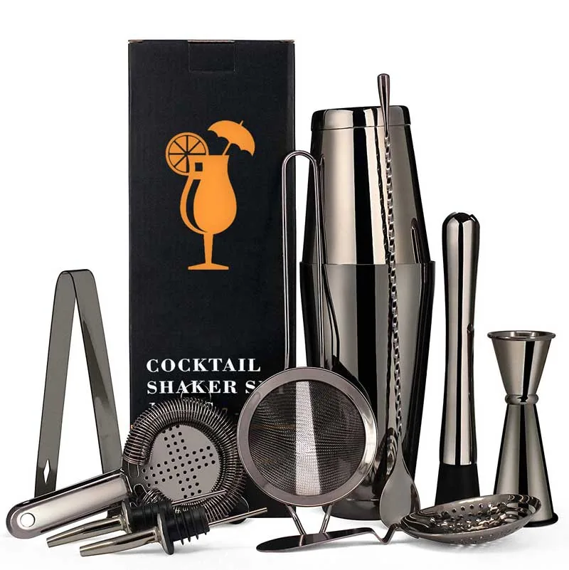 Svart boston shaker set med elva delar