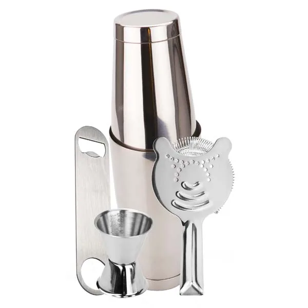 Barset i rostfritt stål med shaker, jigger och sil