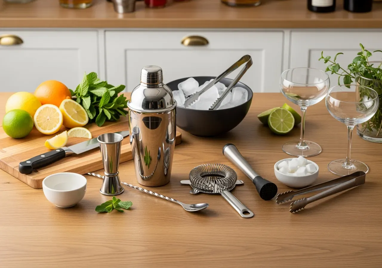 Barsked och sil för rörda drinkar